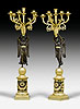 A very fine pair of Empire gilt and patinated bronze and vert de mer marble six-light candelabra attributed to Pierre-Philippe Thomire after a design by Charles Percier